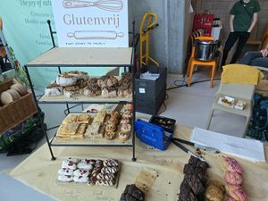 Stall at Vegan Afairs, Bruges, Oct 2024 at Zonder Ei Bakkerij in Ghent