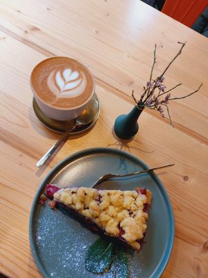 Cherry pie & capuccino at drei&zwanzig in Karlsruhe