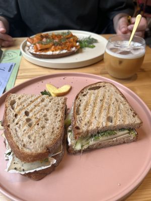 Sandwich with camembert and pear (in the background with carrot laxx and dill)  at drei&zwanzig in Karlsruhe