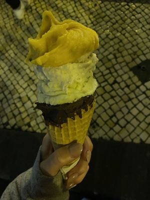 4 different flavours in a vegan cone! Very cheap too!  at DOPPO Gelataria in Coimbra
