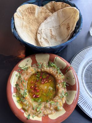 Lebanese baba ganoush with flat bread  at BeirutBay in Sliema