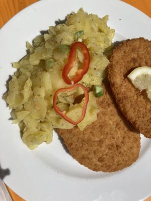 Vegan Schnitzel with Kartoffelsalat ( no Mayo)  at Senftenberger Felsenkeller in Buttenheim