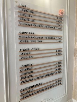 price list at Emazing Cake Shop in Ljubljana