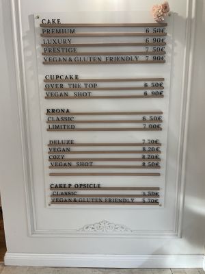 Price list  at Emazing Cake Shop in Ljubljana