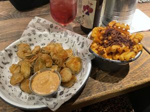 Frickles and vegan trash browns (so good!!)  at Fat Hippo in Birmingham