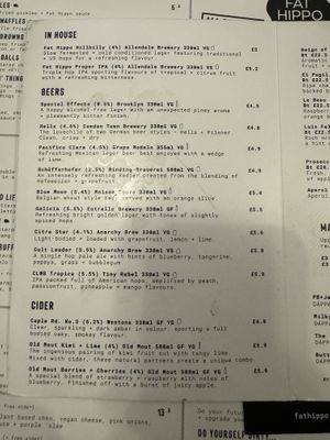 Drinks menu 1  at Fat Hippo in Birmingham
