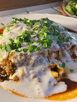 Lasagna with ragu sauce and cashew cream. Weekend menu only  at Darc-en-Ciel in Seoul