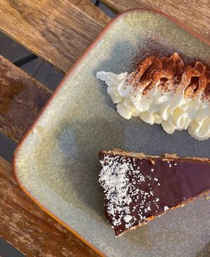 Coco-walnut cake with chocolate coating at Bodja in Brussels