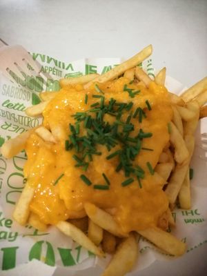 Ceddar fries at Estallido Vegano in Santiago