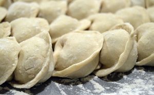 Momos Tibetan dumplings (before steaming)  at Tibetan Convention Tea House in Florennes