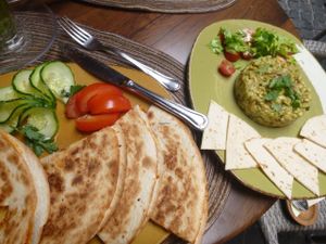 Quesadillas and avocado tartare at Vegafe - Augustijonu Str. in Vilnius