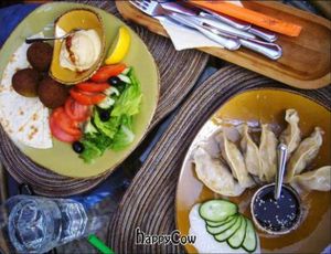 momos (right) and falafel (left)  at Vegafe - Augustijonu Str. in Vilnius