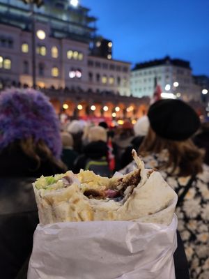 Kebab wrap. Came on international women's day, 8th of March, so the square was full of people ✊ at Two Monkeys in Oslo