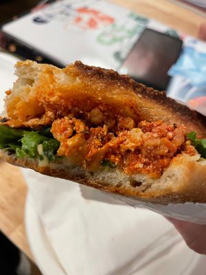 Sandwich with hummus and tofu  at Vegan Folie's in Paris