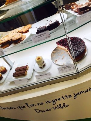 Delicious cake selection at Vegan Folie's in Paris
