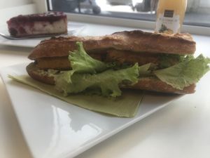Cheesy sandwich at Vegan Folie's in Paris