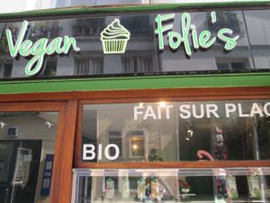 Cute little shop in lively street with weekend markets nearby at Vegan Folie's in Paris