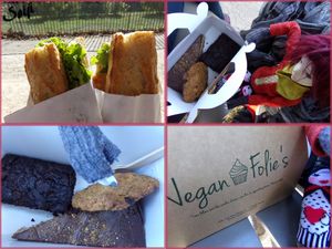Vegan sandwichs, brownie, cookie, et cheesecake at Vegan Folie's in Paris