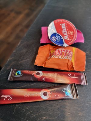 Despite ordering everything vegan, coffee and tea came with non vegan chocolate and milk... at Pancake District in Dordrecht