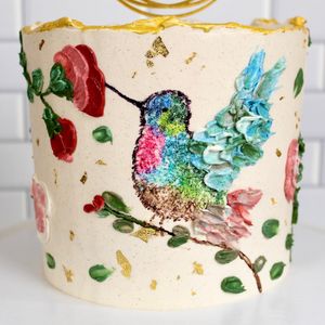 Hummingbird painted cake  at Plant Baked by Sarah in Baltimore
