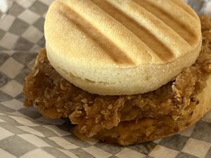 Vegan chicken biscuit  at Rust Is Gold Coffee in Albuquerque