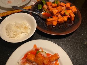 Sweet and sour tofu. Not on the menu but they made it for us    at Chopstix Asian Bistro in Rock Springs