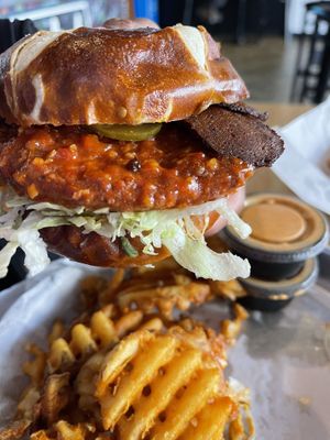 Spicy Soul Plane with bacon, xtra chipotle mayo, no tomatoes  #Veganuary at Twisted Plants in Milwaukee