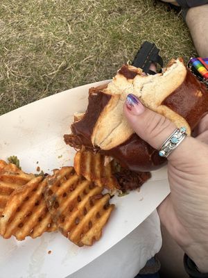 How high jack fruit with slaw & fries. It was so good, I tore into it immediately   at Twisted Plants in Milwaukee