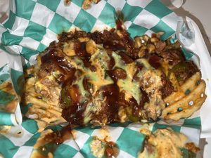 This Is The End, waffle fries, shredded pork, jalapeños and just overall bombness   at Twisted Plants in Milwaukee