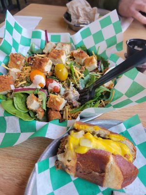 Yummy, Sausage Party, Friday Burger and Chickn Salad at Twisted Plants in Milwaukee