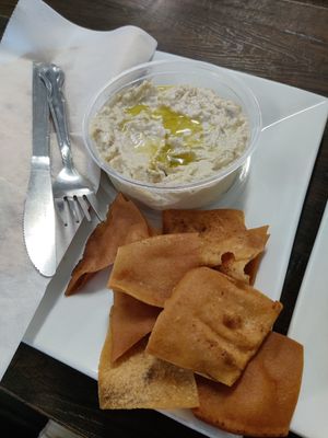 Baba Ghanouj with pita and chips at Lazeez in Allentown