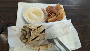 Arnabeet wrap combo with hummus and pita at Lazeez in Allentown