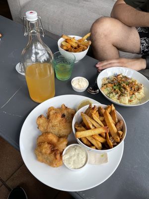  vegan fish and chips + homemade kombucha   at Turquoise in Wicklow