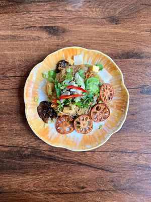 Lotus Root Ginger Noodles at Plants of Roselyn in South East London