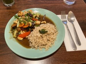 plant based chicken with cashew nuts at Plants of Roselyn in South East London