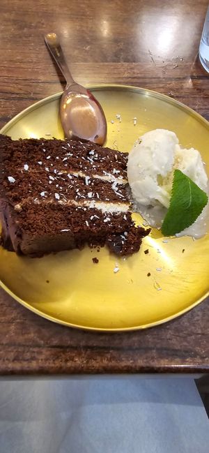 Cacao and salted caramel cake at Plants of Roselyn in South East London