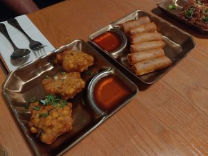Sweetcorn Fritters and Spring Rolls at Plants of Roselyn in South East London