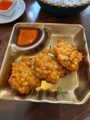 Smoked sweetcorn cakes at Plants of Roselyn in South East London