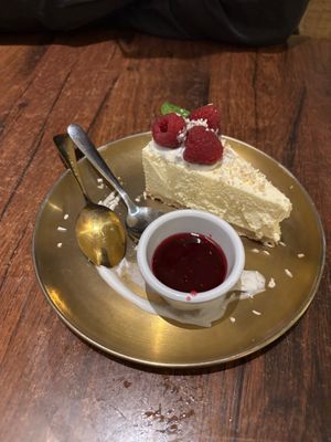 Raspberry and lemongrass cheesecake at Plants of Roselyn in South East London
