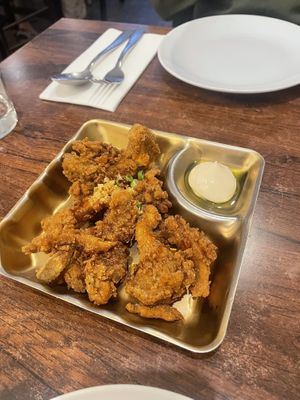 Fried oyster mushrooms  at Plants of Roselyn in South East London