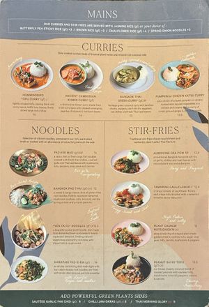 Lunch menu: mains at Plants of Roselyn in South East London