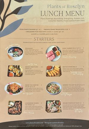 Lunch menu: starters at Plants of Roselyn in South East London