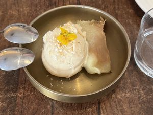 Banana leaf dessertt  at Plants of Roselyn in South East London