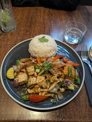 cashew chicken stir-fry at Plants of Roselyn in South East London
