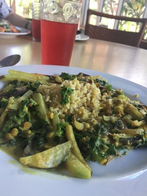 Coconut curry with lentil dahl.  Kahumana cooler tea is amazing! at Kahumana Organic Farm and Cafe in Waianae