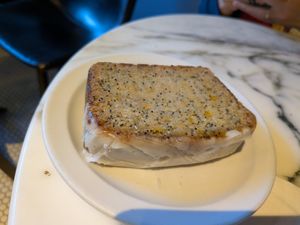Vegan lemon poppyseed bread at Old Europe Pastries in Asheville