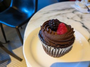 Vegan chocolate cupcake at Old Europe Pastries in Asheville