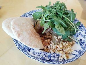Roasted Eggplant with Cream Barley Lentils at Rooted 루티드 in Seoul