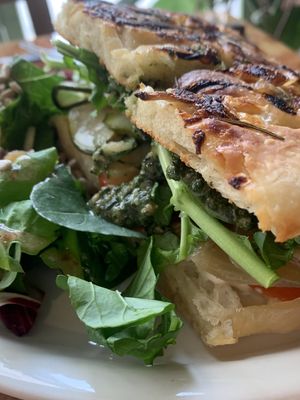 Grilled Focaccia sandwich with pesto. Fresh, crispy, yummie!  at Rooted 루티드 in Seoul