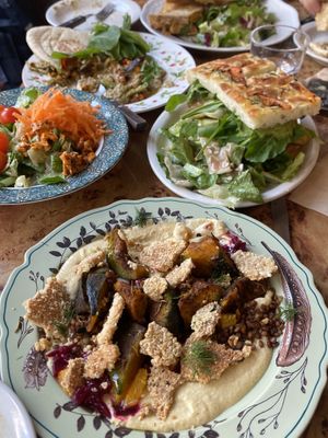 Hummus, focaccia sandwich, baba g  at Rooted 루티드 in Seoul